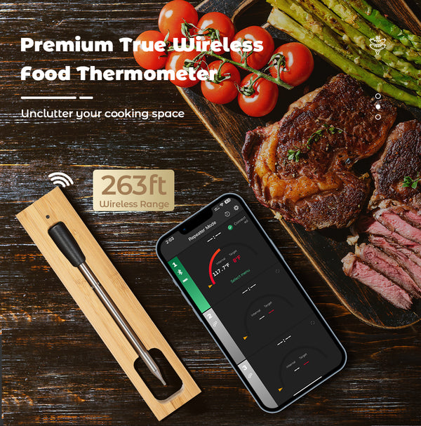 Cooking and frying thermometer - WIFI with frying APP - Repeater ensures long distance to the mobile - Oven, grill or pan.