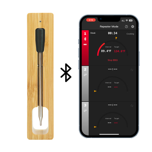 Kachen a Fritten Thermometer - WIFI mat Fritten APP - Repeater suergt fir laang Distanz zum Handy - Uewen, Grill oder Pan.