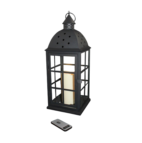 Lantern with large light on battery and with remote control - Black and made of metal