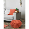 Pouf with diameter 55 cm (Orange red) - Knit stool/floor cushion - Coarse knit look extra high height 37 cm