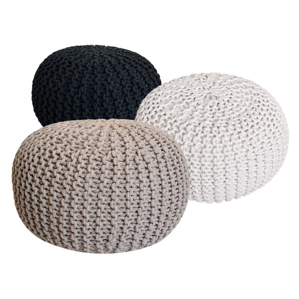 Pouf-Set mat 3 Stéck Ø 55 cm gestréckte Fousshocker Fusshocker Buedemkëssen grober gestréckt Look