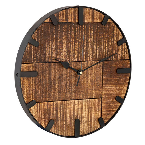 Wanduhr Holzdurchmesser 30 cm. Wunnzëmmer Auer modern Ronn aus Holz Vintage Silent. Aus Mangoholz gemaach.